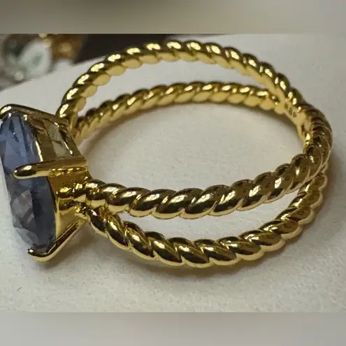 Bomb Party RBP2307 Cross My Heart Blue Purple Tanzanite Yellow 18K Gold Ring 8