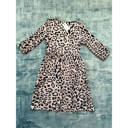 NWT! Merokeety Pink Black Leopard Print 3/4 Sleeve Dress XL
