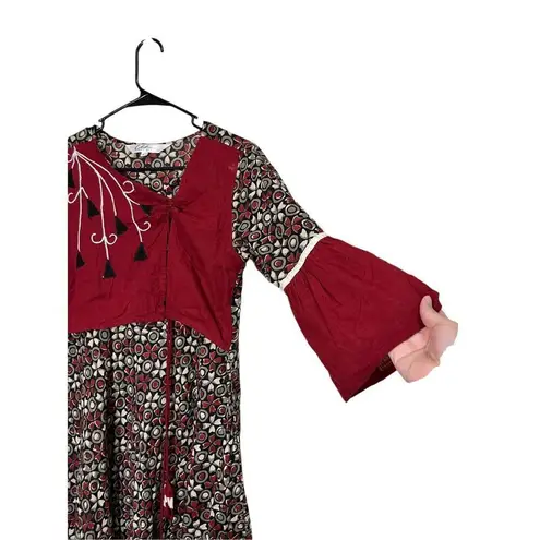 Celestia Designs Maroon Cambric Cotton Floral Printed Kurta Dress Size L Red Size L
