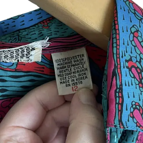 Vintage Schrader Sport Paisley Stripe Retro Boho Shirt Dress Teal Blue Size 12