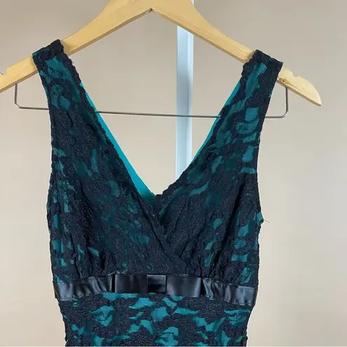 Ruby Rox Size Small Lace Turquoise Formal V Neck Sheath Dress Elegant Wedding