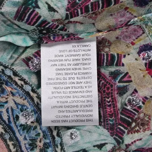 Camilla Silk Drop Shoulder Metallic Sparkle Embellished Boho Top Blouse XS