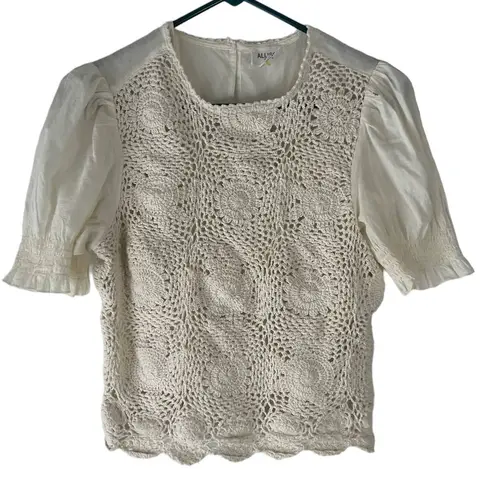 Allison New York Women's Size XS Cream Cotton Crochet Cottage Boho Top
