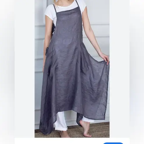 Isona Linen Designs Gray Gauze Pinafore Apron Lagenlook Asymmetrical Smock Dress Size undefined