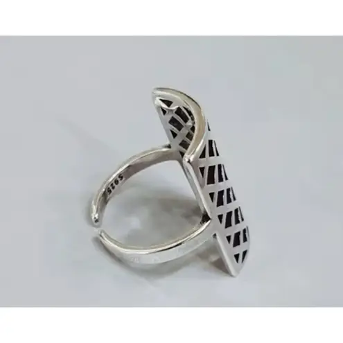 Boutique Solid Statement Ring White Gold Plated Sterling Adjustable Lattice Wide Band‎