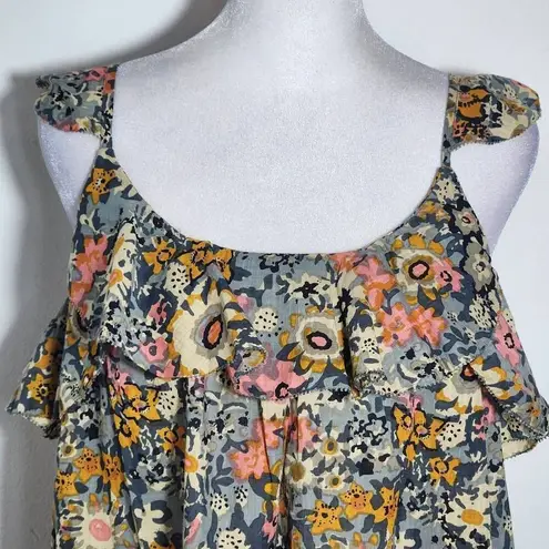 Bishop and Young Gray Floral Blouse with Ruffle Sleeves NWT Size Small Anthro Top