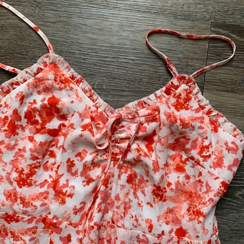 Chelsea28 Cinch Front Maxi Slip Dress in Pink/ Orange Floral Texture XS