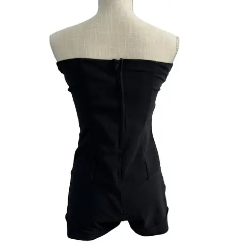 OPEN Collection Romper Womens Sz M Black Strapless Back Zipper Cuffed Minimalist Size M