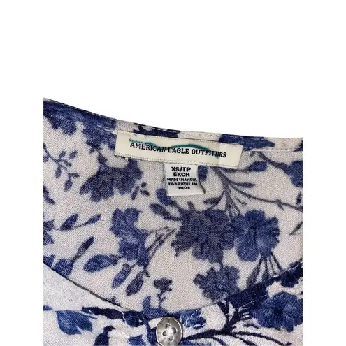 American Eagle  Bell Sleeve Floral Crop Top Tie Front Vacation Beach