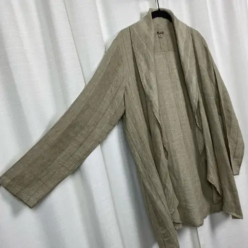 Flax Beige Linen Long Sleeve Open Drape Front Jacket Sz.S