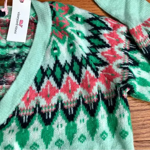 Vineyard Vines  Fair Isle Merino Wool Mist Green Cardigan Women’s Size S NWT
