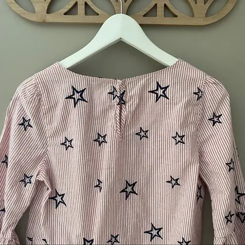 Emma & Olivia Bell Sleeve Star Embroidered Blouse Sz Medium Blue