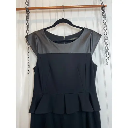 Cynthia Steffe Peplum Dress Womens BLack Leather Accent Cap Sleeve Size 12