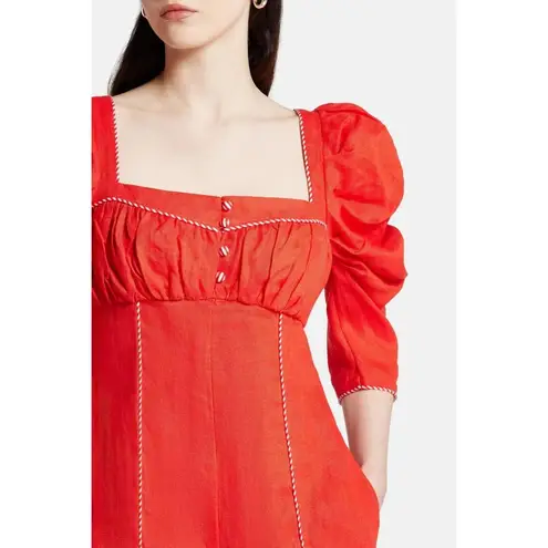 Farm Rio NWT  100% Linen Puff Sleeve Linen Romper Size S Red