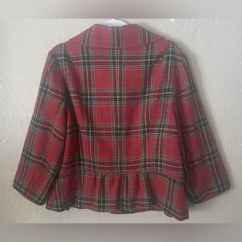Live a Little LAL Plaid Swing Jacket Red Gray Green Button Wool-Blend Cropped XL