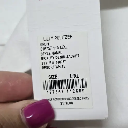 Lilly Pulitzer NWT  Brixley Denim Jacket Resort‎ White Sz L/XL Gold Buttons Beach