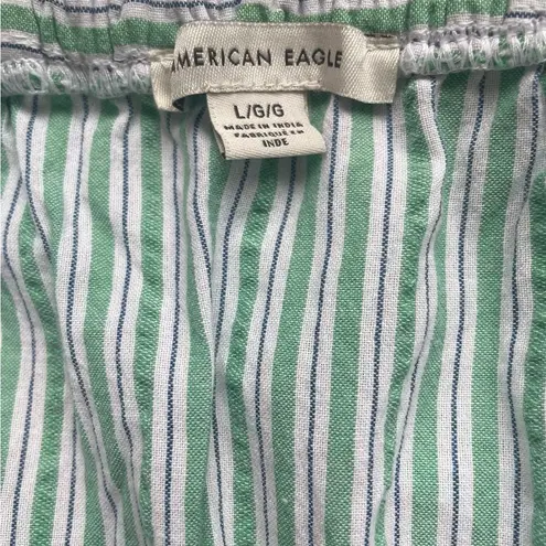 American Eagle America Eagle Green White Striped Strapless Ruffle Top Dress Womens Size Large