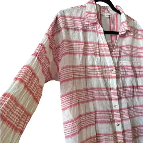 J.Jill Red & White Striped 100% Cotton Shirt