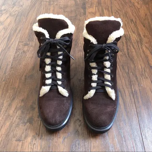 Aquatalia • Lynne waterproof suede bootie faux fur trim ankle boot lace up