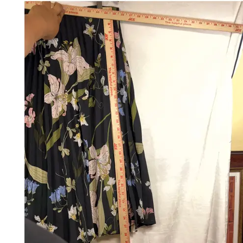 7th Avenue M Floral Pleated Wrap Skirt Pleated Midi Boho Fairy Cottage Retro Black Size M