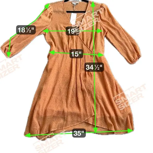 Moon River NWT orange & purple spotted v neck flowy 3/4 sleeve wrap dress sz M