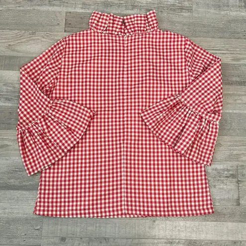 Elizabeth Wilson Designs Red Gingham High Neck 3/4 Sleeve Blouse Ruffle D14 Size L