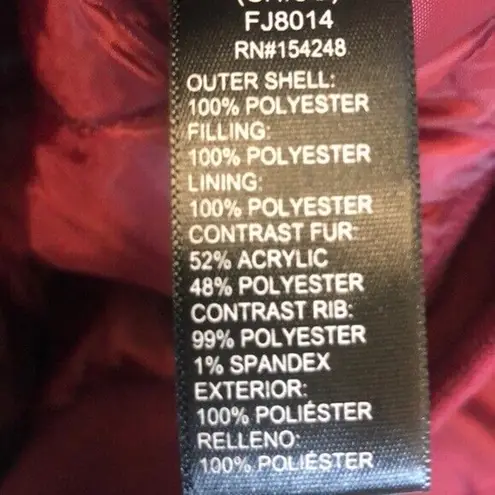 Ultim8 Brand burgundy faux fur collar rose appliqué bomber Jacket Juniors Sz Xl Red