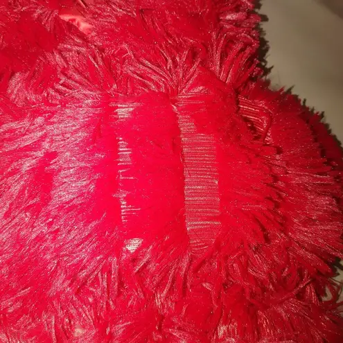 Red Faux Fur Jacket Shaggy Texture Flapper Small Short Coat Cover Size undefined