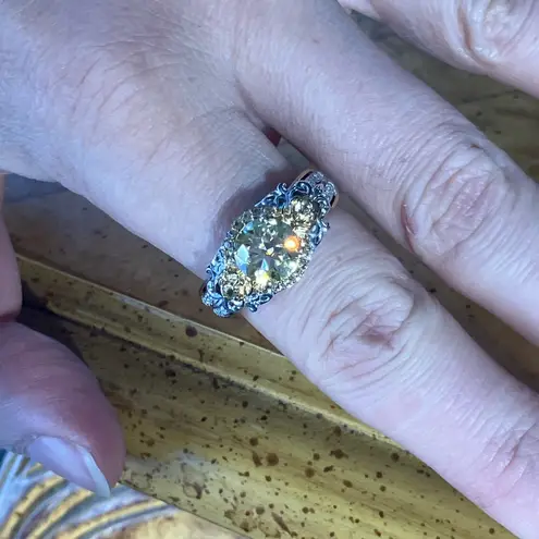 Genuine Moissanite Yellow Sapphire Sterling Silver Ring Size 8