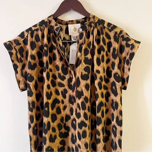 Muche Muchette Brown Leopard Print Blouse NEW One Size Short Sleeves Tan