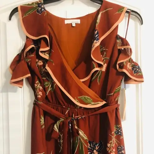 June and Hudson Dress Cold-Shoulder Wrap Bark Floral Maroon Brown Size M New w/Tag