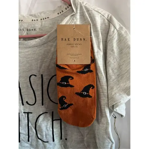 Rae Dunn  Basic Witch T-Shirt With Witch Hat Ankle Socks Woman’s Size Small NEW