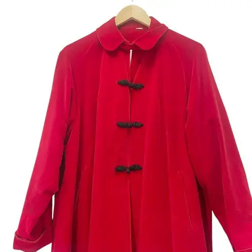 Vintage 1950s Red Velvet Long Evening Swing Coat Size Medium Rockabilly Festive