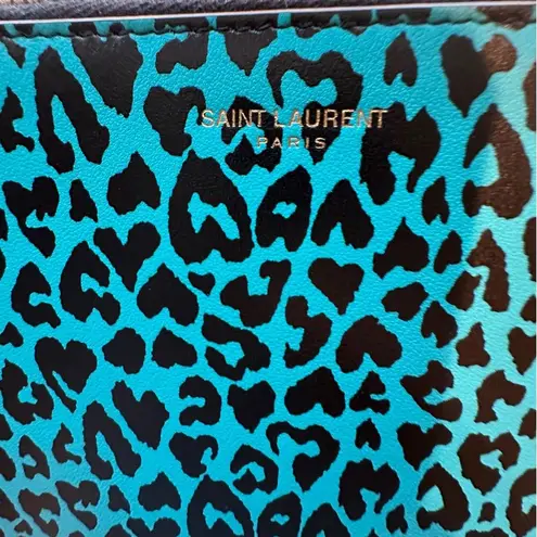 Saint Laurent  Teal Leopard Print Pouch