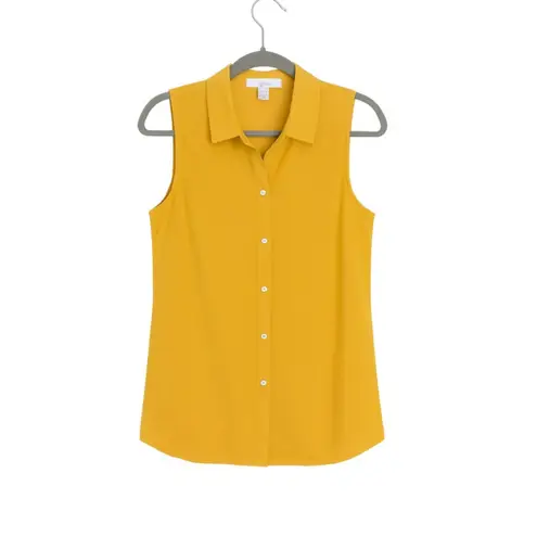 Women's Feer Yellow Sleeveless Button Down Shirt M Size M