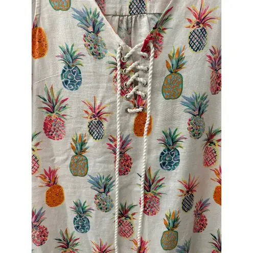 For Cynthia Sleeveless Lace Up Pineapple Print Mini Shift Dress Multi Size Small