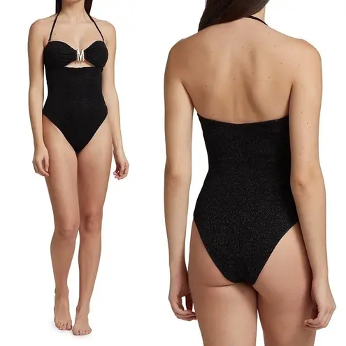 Moschino Glitter Halter Cutout One Piece Swimsuit Black XS NWT