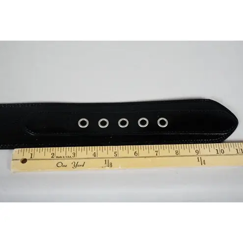 Vintage Wide Black Patent Leather Belt with Pointed Ends Retro