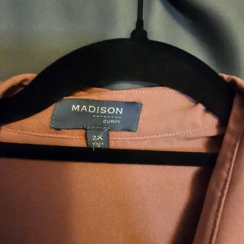 Madison Curvy 2X Salmon Button Up with Roll Up Sleeves Pink