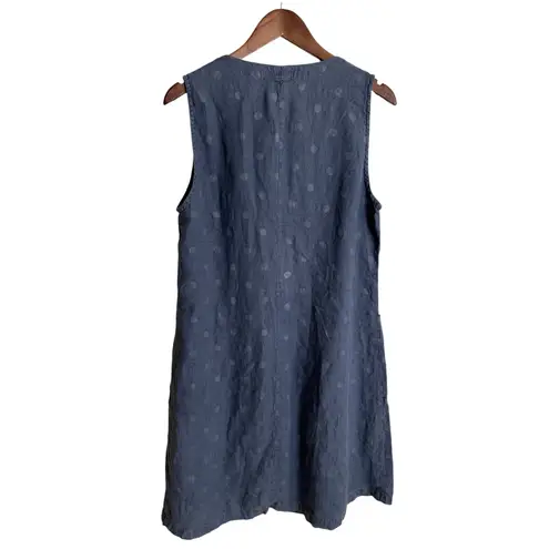 Cut Loose 100% Linen Polka Dot Midi Dress Grey Blue Lagenlook Womans Large Gray