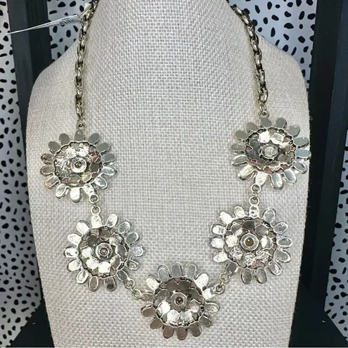 NWT Leslie Danzis Gold Tone Pink Floral Statement Necklace Large Chunky Sparkly