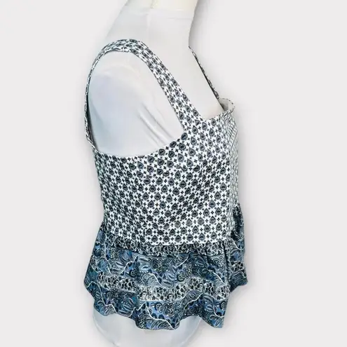 Veronica Beard Gari Cotton Peplum Paisley Print Top Blue White Button Back Sz 8