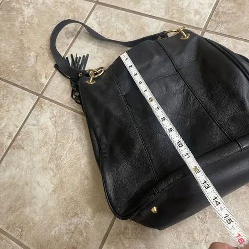 Boston Proper Black Leather Shoulder Bag Gold Chain Detail Tassel Hobo Purse - Image 4