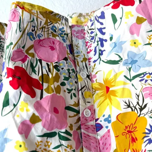 AVARA Womens Shirt Blouse White Multicolor Floral 3/4 Sleeve Size Large