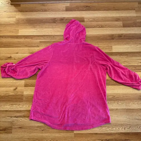 Quacker Factory 1X Pink Velour Zip Hoodie Rhinestone Cozy Loungewear Y2K