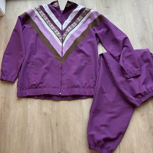 BLAIR BOUTIQUE VTG Tracksuit Sz XL Purple Floral Windbreaker Nylon Jacket Jogger