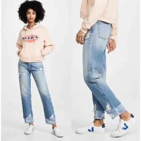 BOYISH Jeans Tommy Straight Leg Jeans In Repulsion Distressed Size 24 Blue