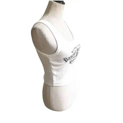 Vintage Pancho’s Surf Shop Women’s Cropped Tank White Black Logo Large Pismo
