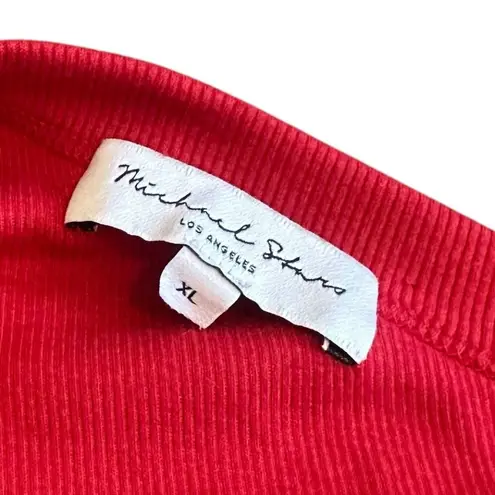 Michael Stars Evereve One Shoulder Stretch Dress Red Ribbed Ruching Size XL