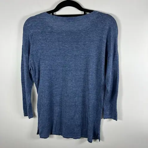 J. McLaughlin 100% Linen Blue Knit Long Sleeve Boat Neck Sweater Top Size Small